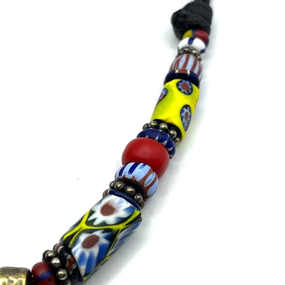 Colorful Beaded Necklace with Brass Coptic Cross Pendant  Unique Original - Picture 9 of 10